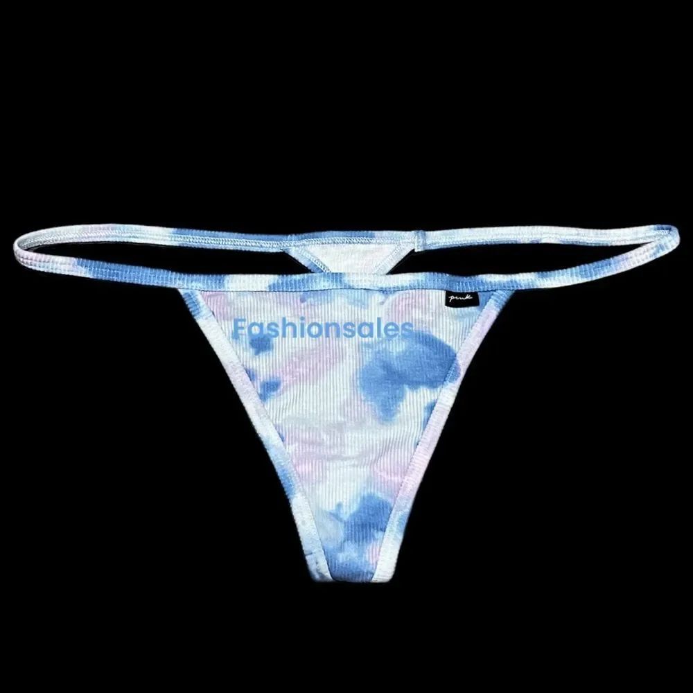 Victorias Secret Pink Soft Cotton Ribbed V String panty Blue Tie - Dye XXL